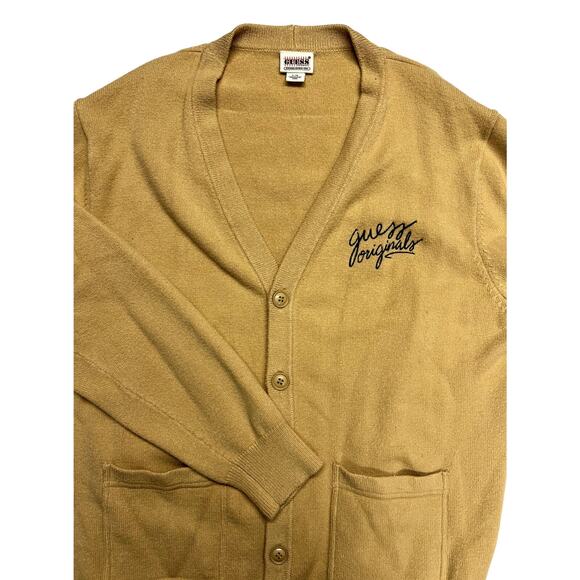 Guess Originals Cardigan Size Large Camel Tan Browns Grandpa Vintage Style - Picture 3 of 10